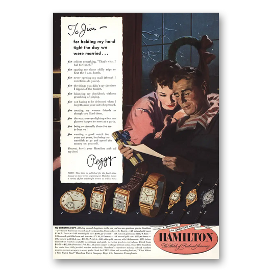 1949 Hamilton Watch Jim Holding My Hand Tight Vintage Magazine Print Ad