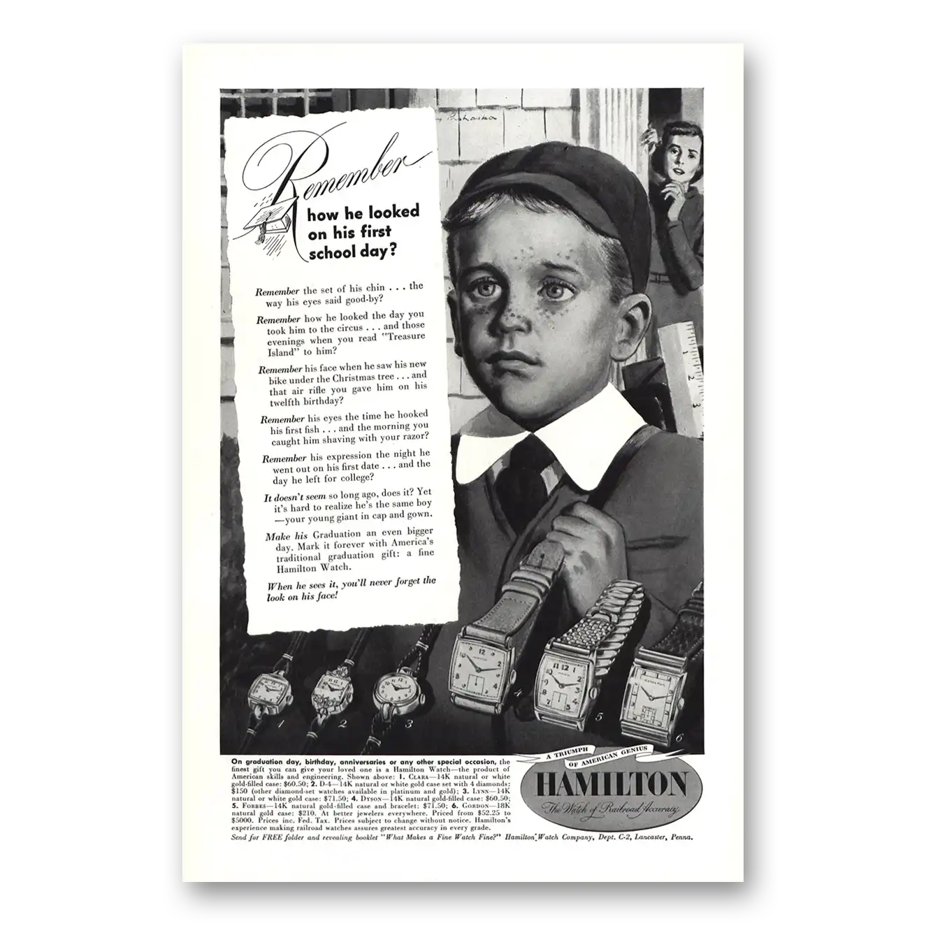 1949 Hamilton Watch First School Day Vintage Magazine Print Ad