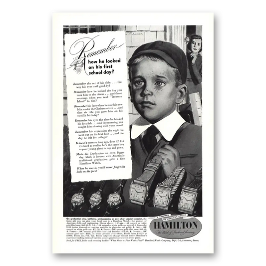 1949 Hamilton Watch First School Day Vintage Magazine Print Ad