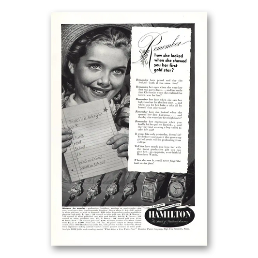 1949 Hamilton Watch Showed You Her First Gold Star Vintage Magazine Print Ad