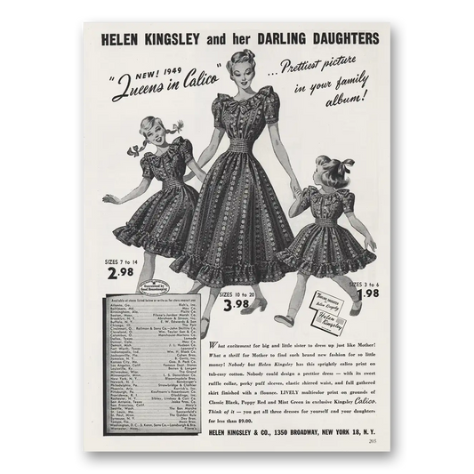 1949 Helen Kingsley Darling Daughters Queens in Calico Vintage Magazine Print Ad