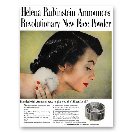 1949 Helena Rubinstein Cosmetics Revolutionary New Face Powder Vintage Magazine Print Ad