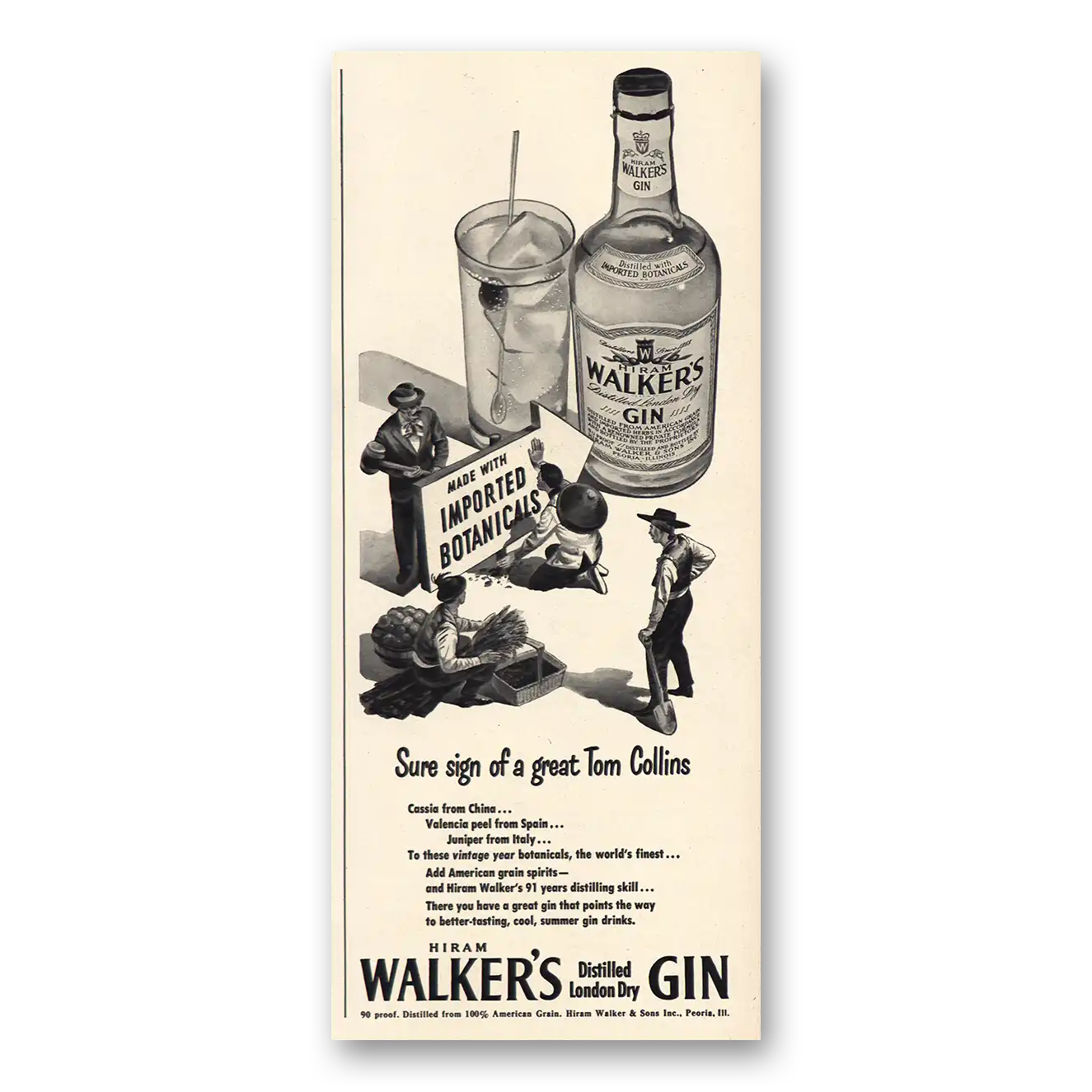 1949 Hiram Walker Sure Sign of a Great Tom Collins Vintage Magazine Print Ad