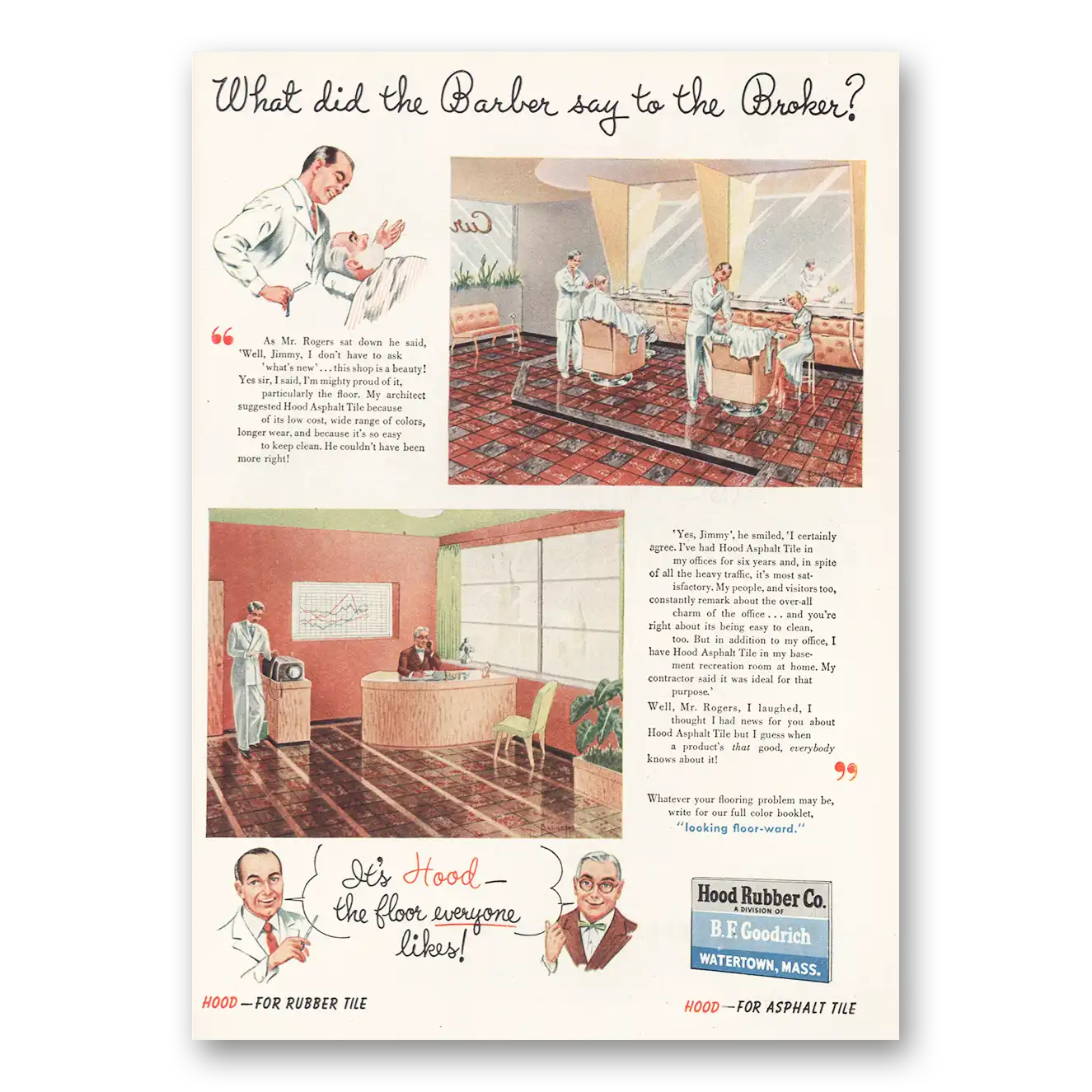 1949 Hood Rubber Barber Say to the Broker Vintage Magazine Print Ad