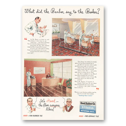 1949 Hood Rubber Barber Say to the Broker Vintage Magazine Print Ad