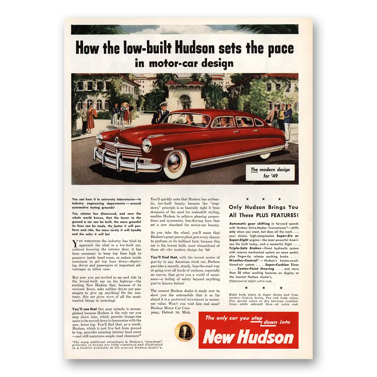 1949 Hudson Motor Car Low Built Hudson Sets the Pace Vintage Magazine Print Ad