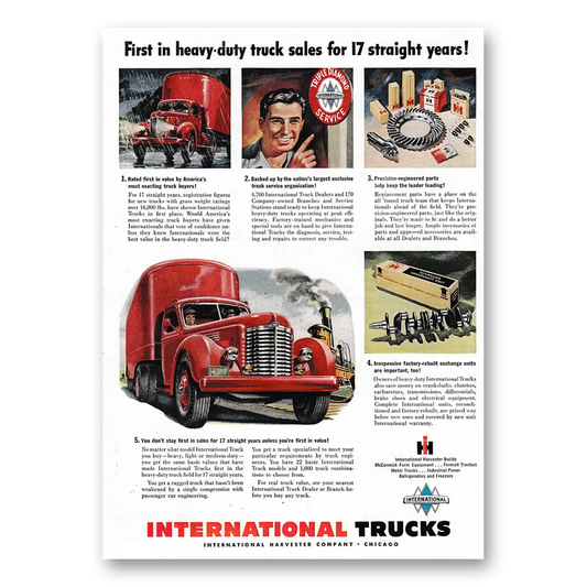 1949 International Trucks First In Heavy Duty Truck Sales Vintage Magazine Print Ad