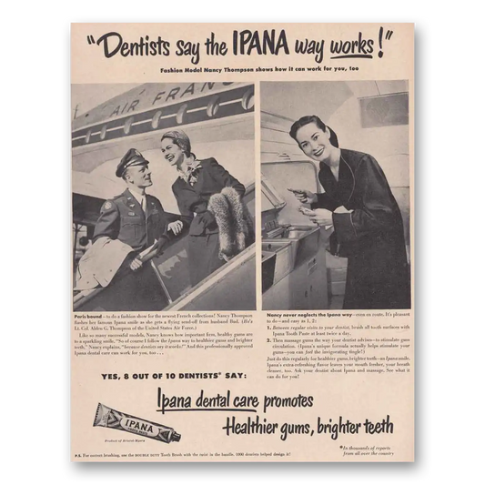 1949 Ipana Toothpaste Dental Care Air France Fashion Model Vintage Magazine Print Ad