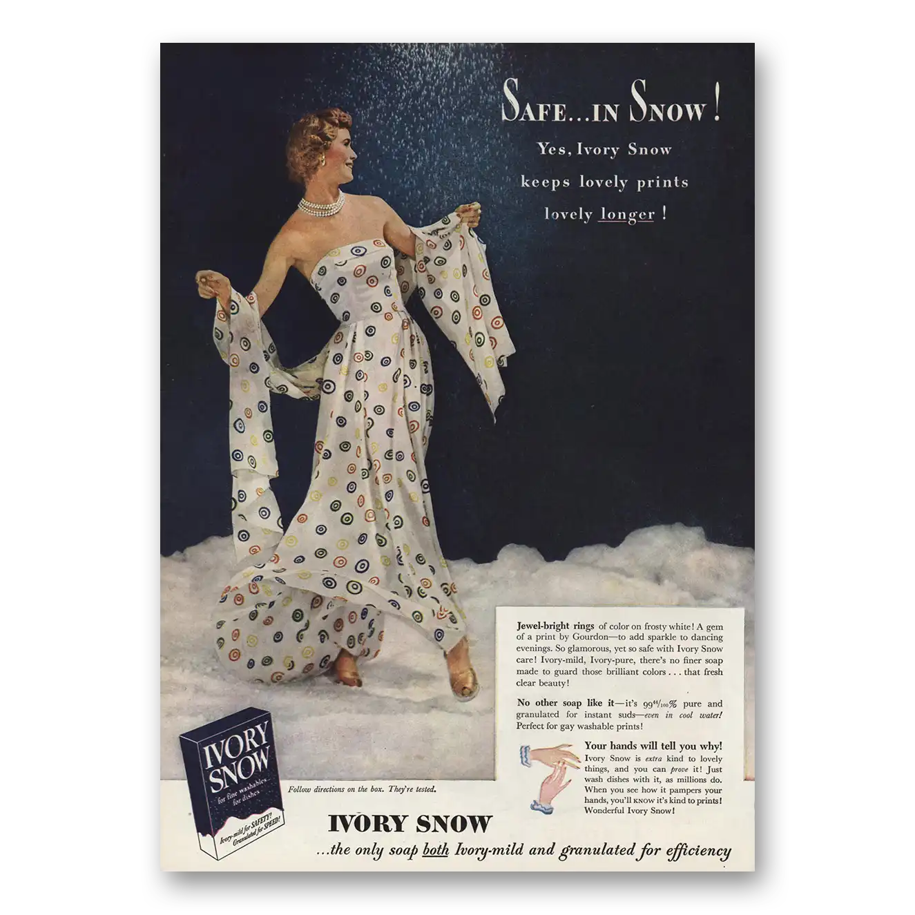 1949 Ivory Snow Safe In Snow Lovely Prints Vintage Magazine Print Ad