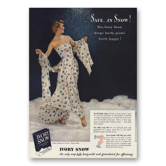 1949 Ivory Snow Safe In Snow Lovely Prints Vintage Magazine Print Ad