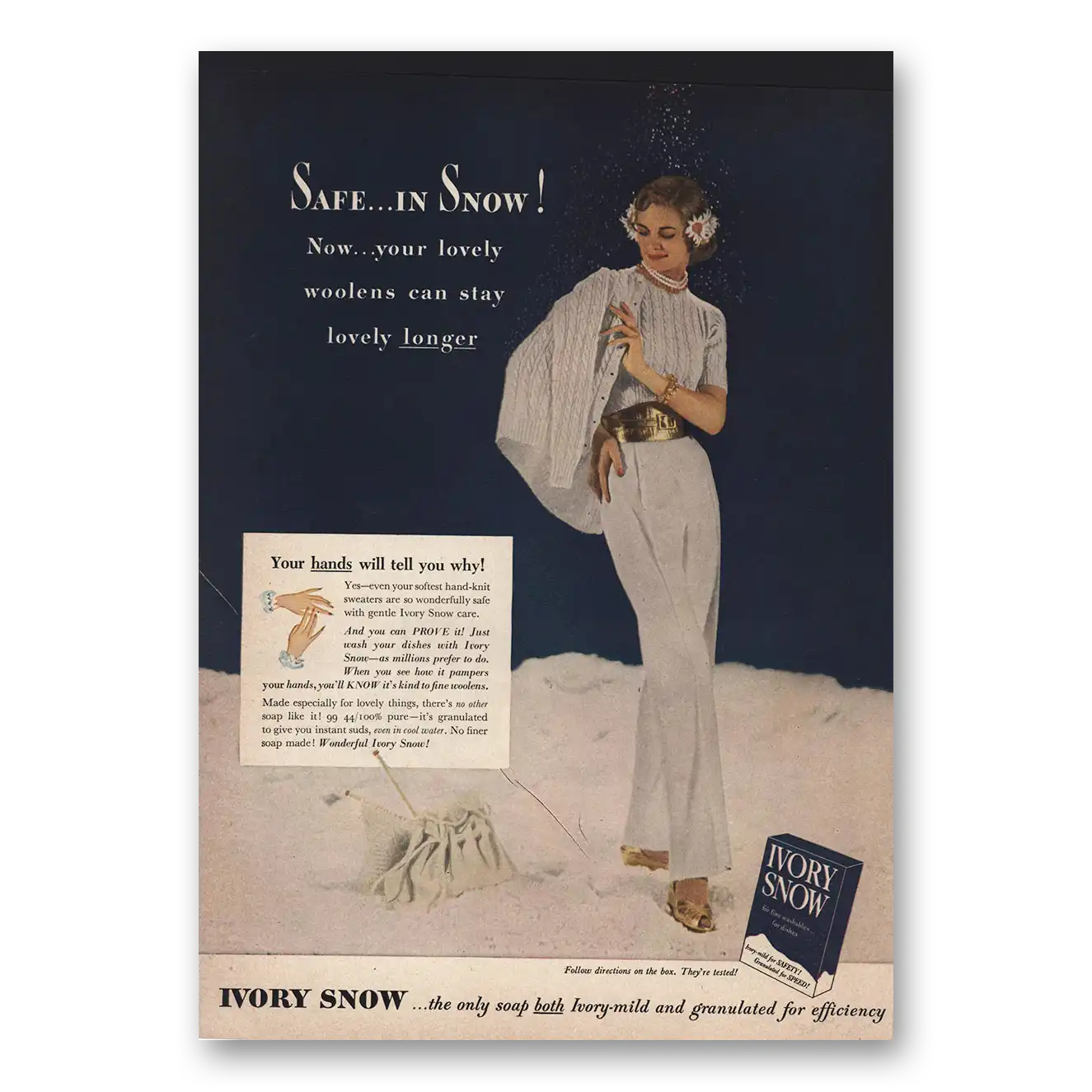 1949 Ivory Snow Safe in Snow Lovely Woolens Vintage Magazine Print Ad