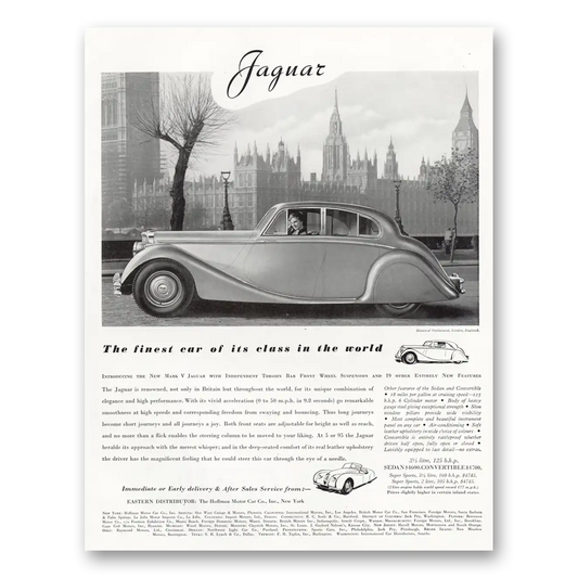 1949 Jaguar Finest Car of Its Class In the World Vintage Magazine Print Ad