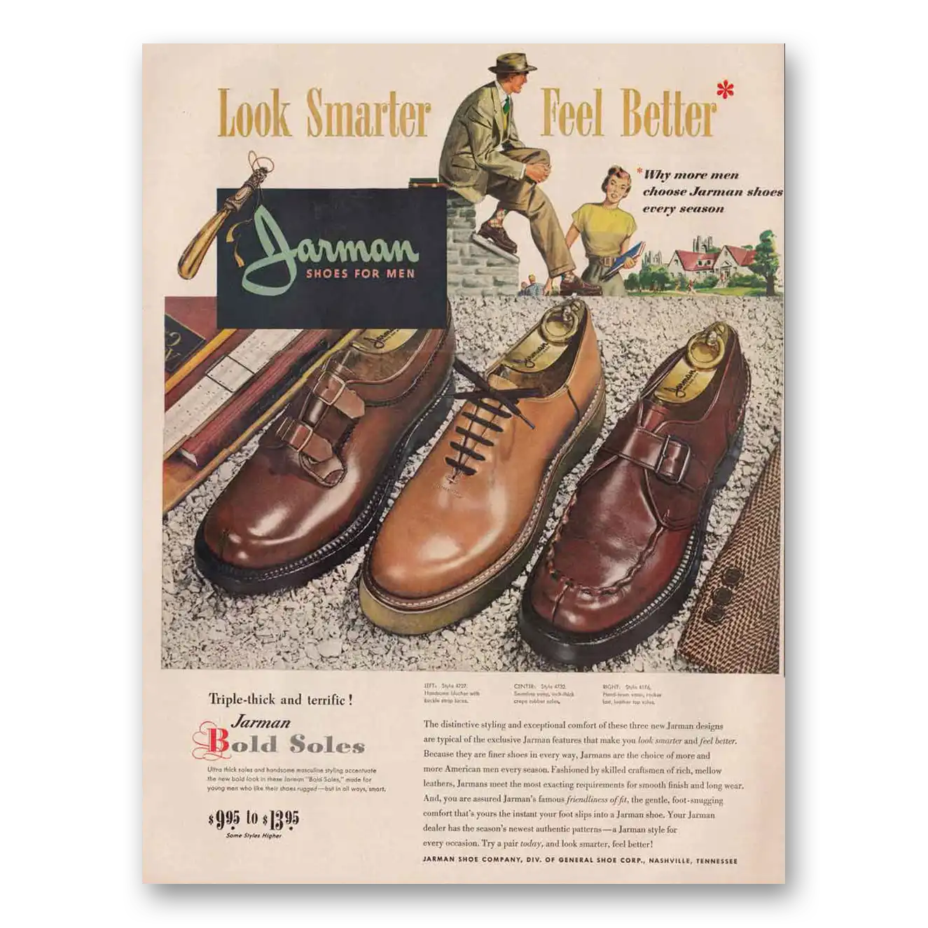 1949 Jarman Shoes Triple Thick and Terrific Vintage Magazine Print Ad