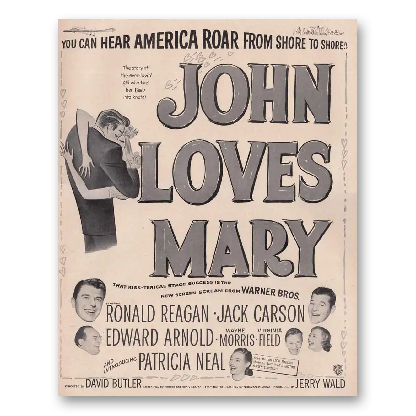 1949 John Loves Mary Promo Ronald Reagan and Jack Carson Vintage Magazine Print Ad