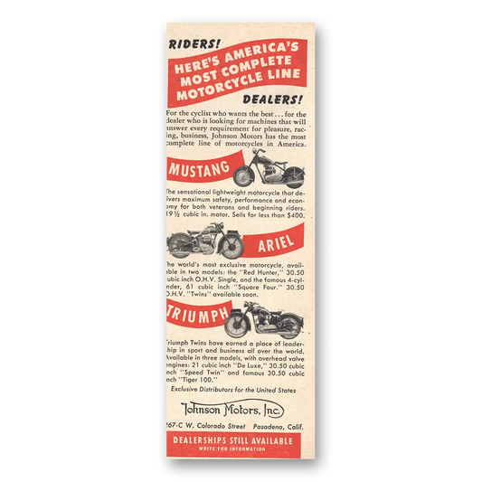 1949 Triumph Motorcycle Motorcycle Line Vintage Magazine Print Ad