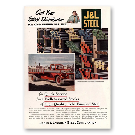 1949 Jones and Laughlin Steel Cold Finished Bar Steel Vintage Magazine Print Ad