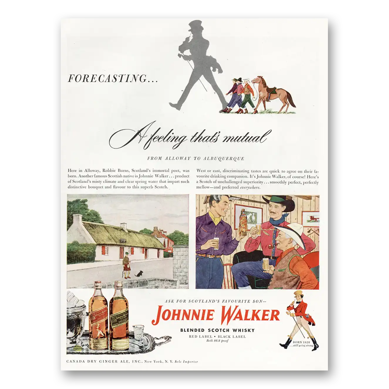 1949 Johnnie Walker Feeling That’s Mutual Vintage Magazine Print Ad