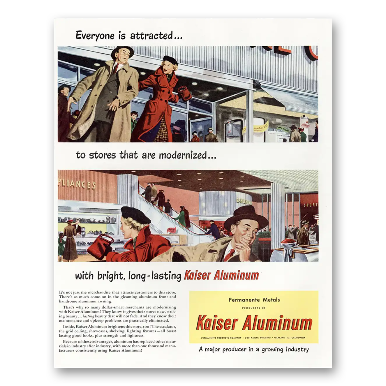 1949 Kaiser Aluminum Everyone Is Attracted to Stores Vintage Magazine Print Ad