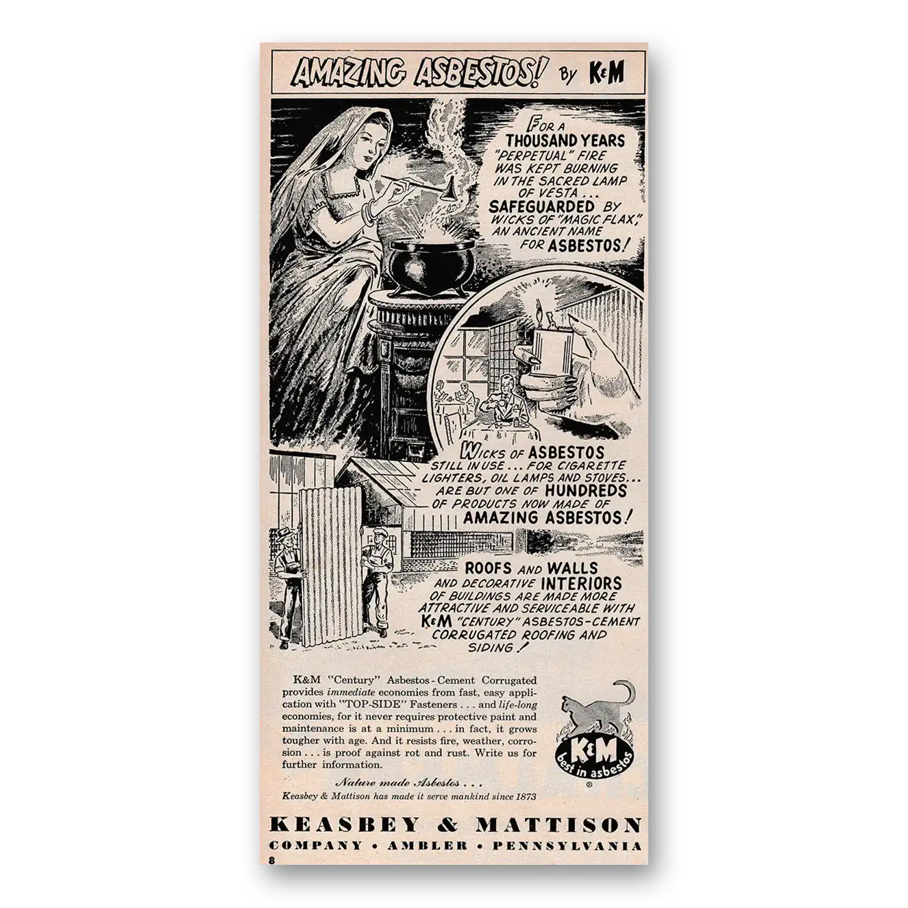 1949 Keasbey & Mattison Amazing Asbestos Vintage Magazine Print Ad