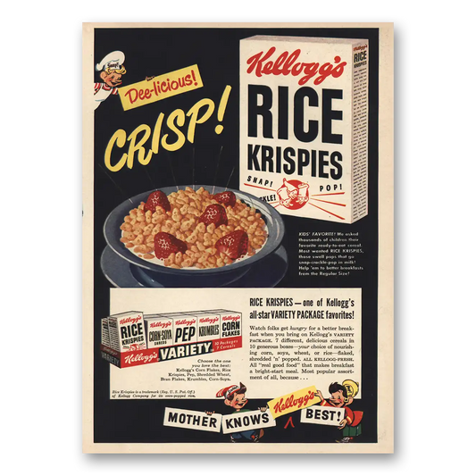 1949 Rice Krispies Cereal Deelicious Crisp Vintage Magazine Print Ad