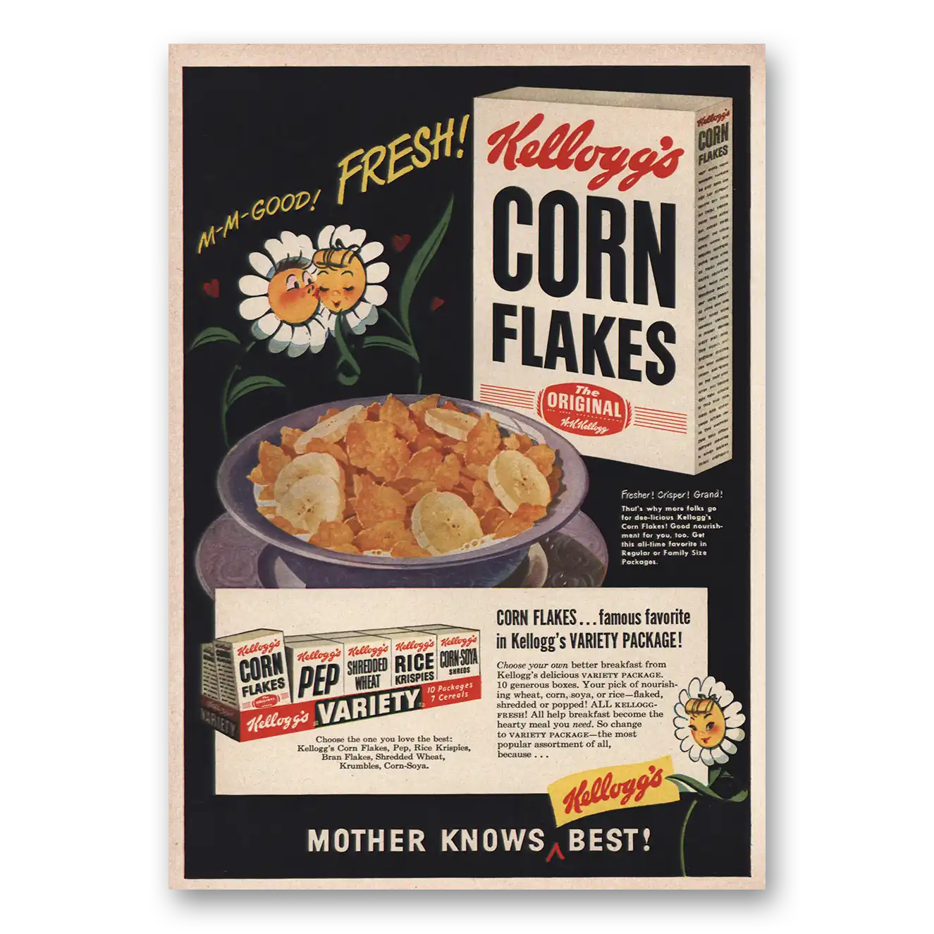 1949 Kelloggs Corn Flakes Mm Good Fresh Vintage Magazine Print Ad