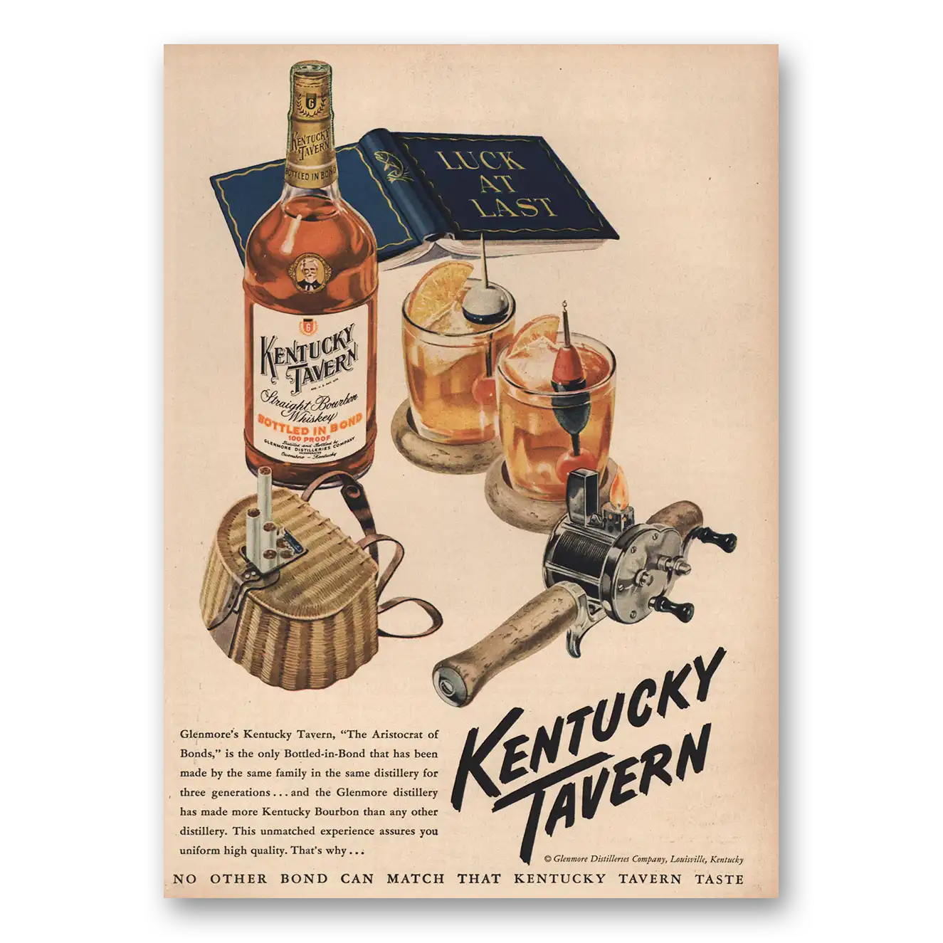 1949 Kentucky Tavern Whiskey Luck at Last Vintage Magazine Print Ad