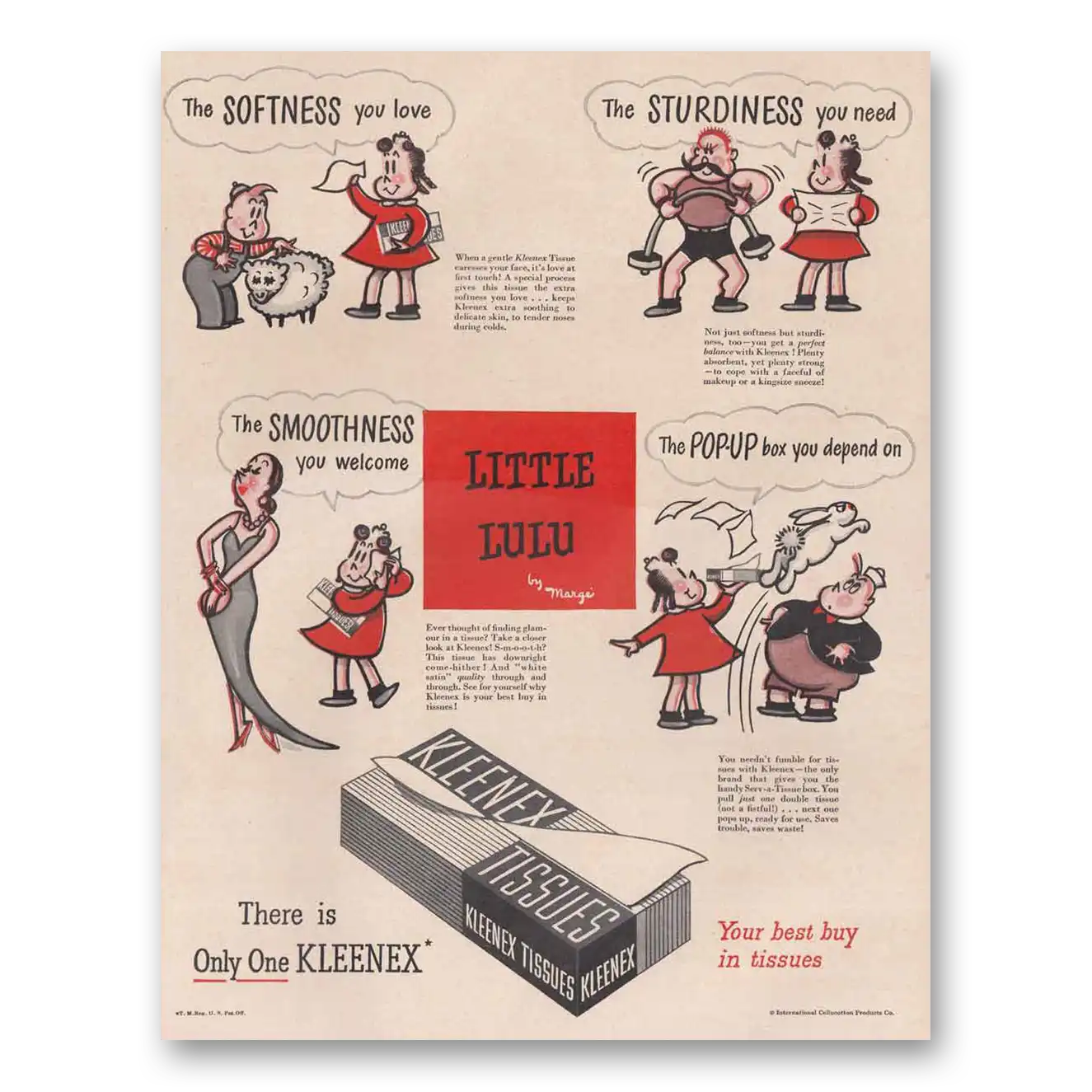 1949 Kleenex Tissues Little Lulu Vintage Magazine Print Ad