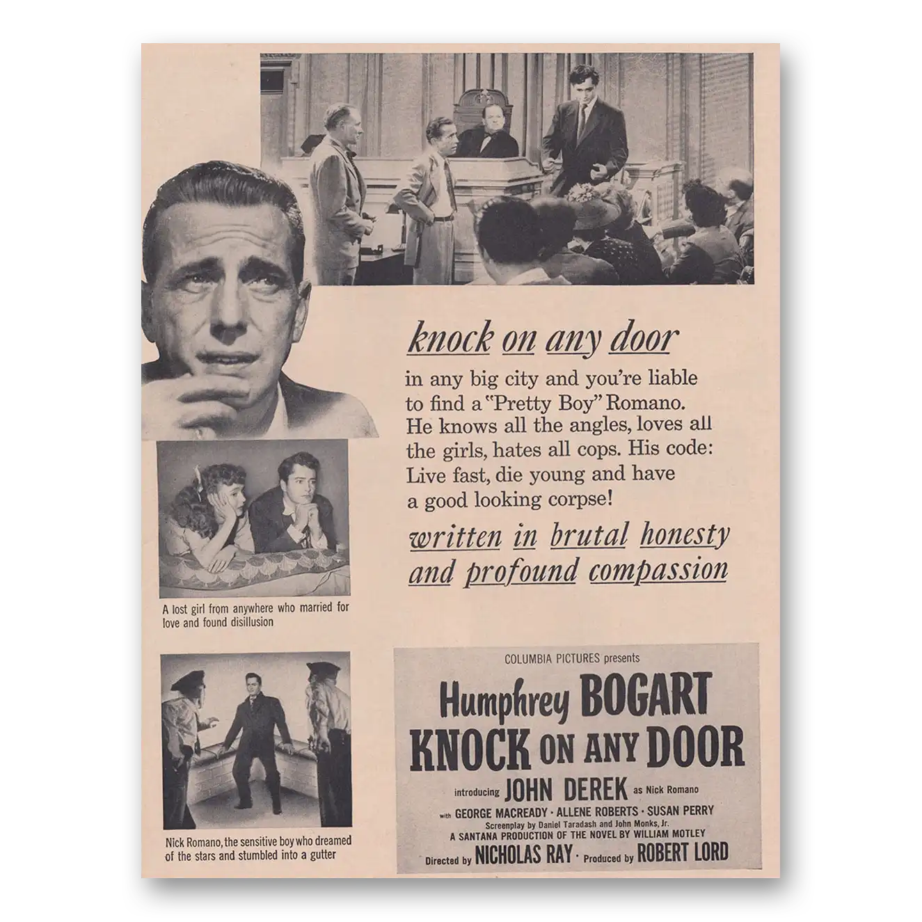 1949 Knock On Any Door Movie Promo Humphrey Bogart Vintage Magazine Print Ad