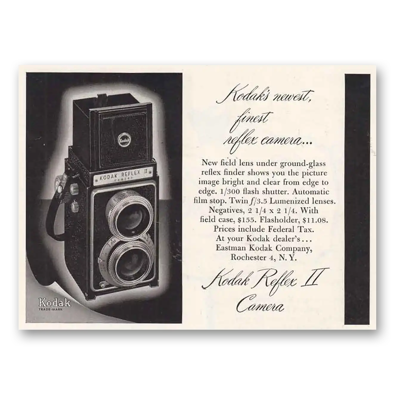 1949 Kodak Reflex Camera Newest Finest Reflex Camera Vintage Magazine Print Ad