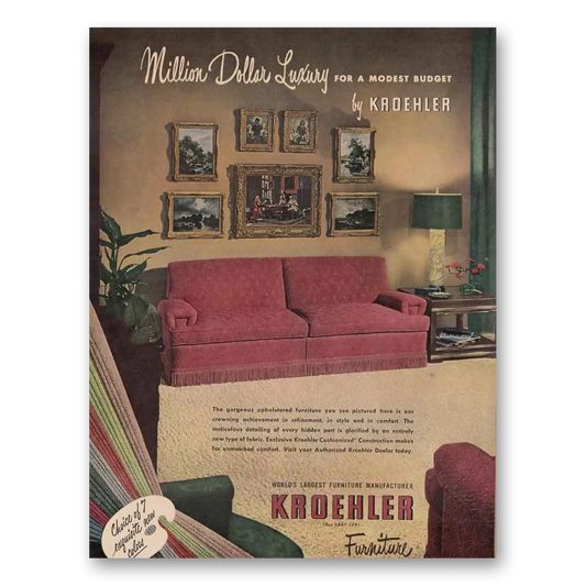 1949 Kroehler Furniture Million Dollar Luxury Vintage Magazine Print Ad