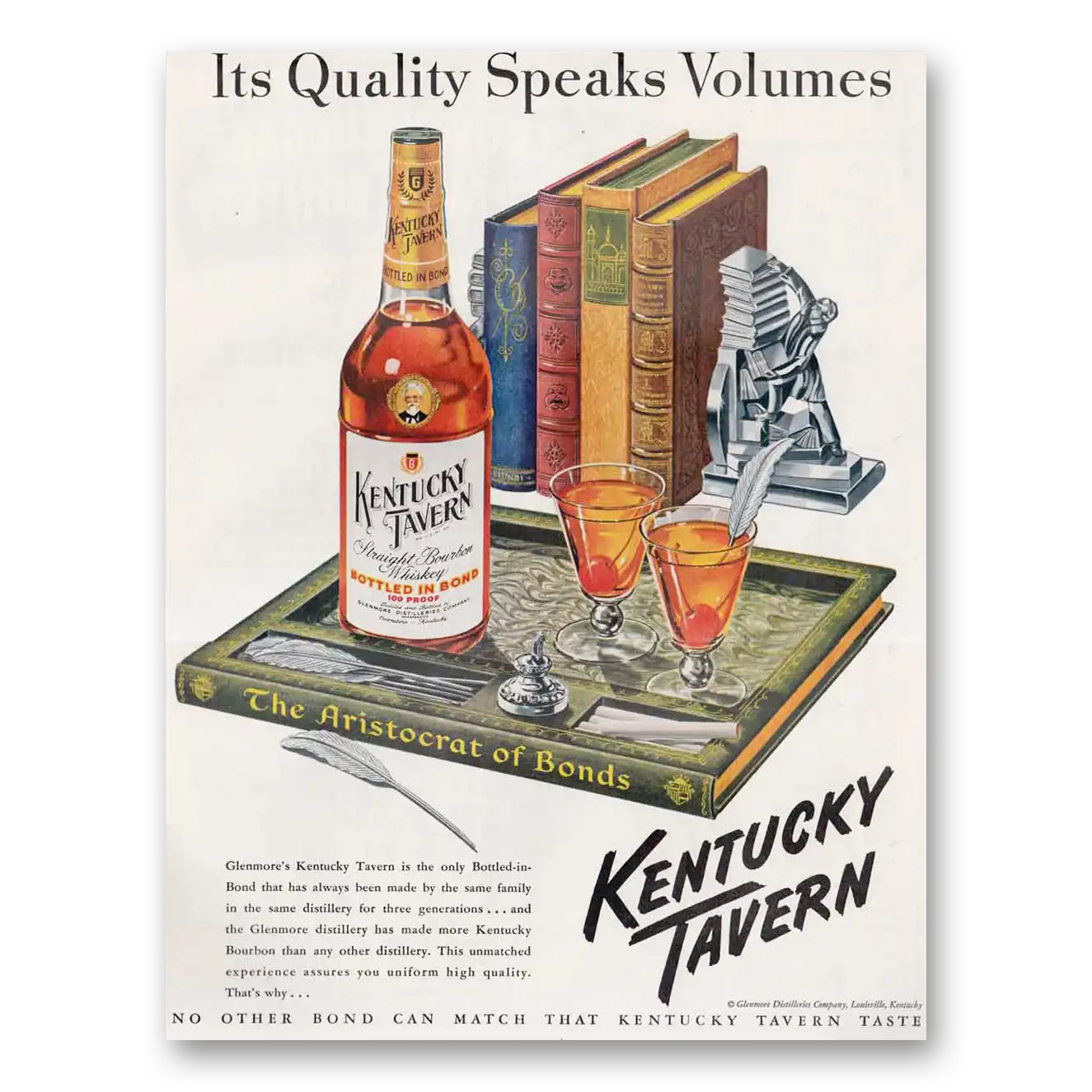 1949 Kentucky Tavern Whiskey Quality Speaks Volumes Vintage Magazine Print Ad