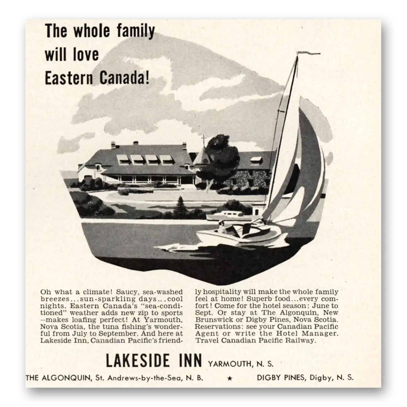 1949 Lakeside Inn Whole Family Will Love Eastern Canada Vintage Magazine Print Ad