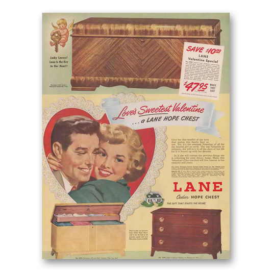 1949 Lane Cedar Hope Chest Love's Sweetest Valentine Vintage Magazine Print Ad