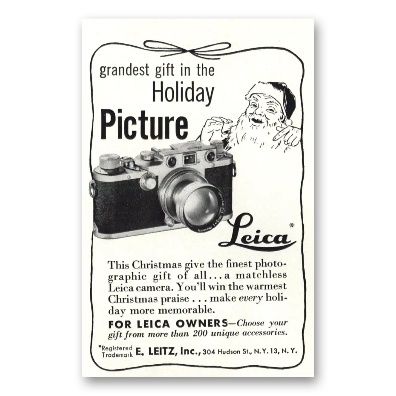 1949 Leica Cameras Grandest Gift in the Holiday Picture Vintage Magazine Print Ad