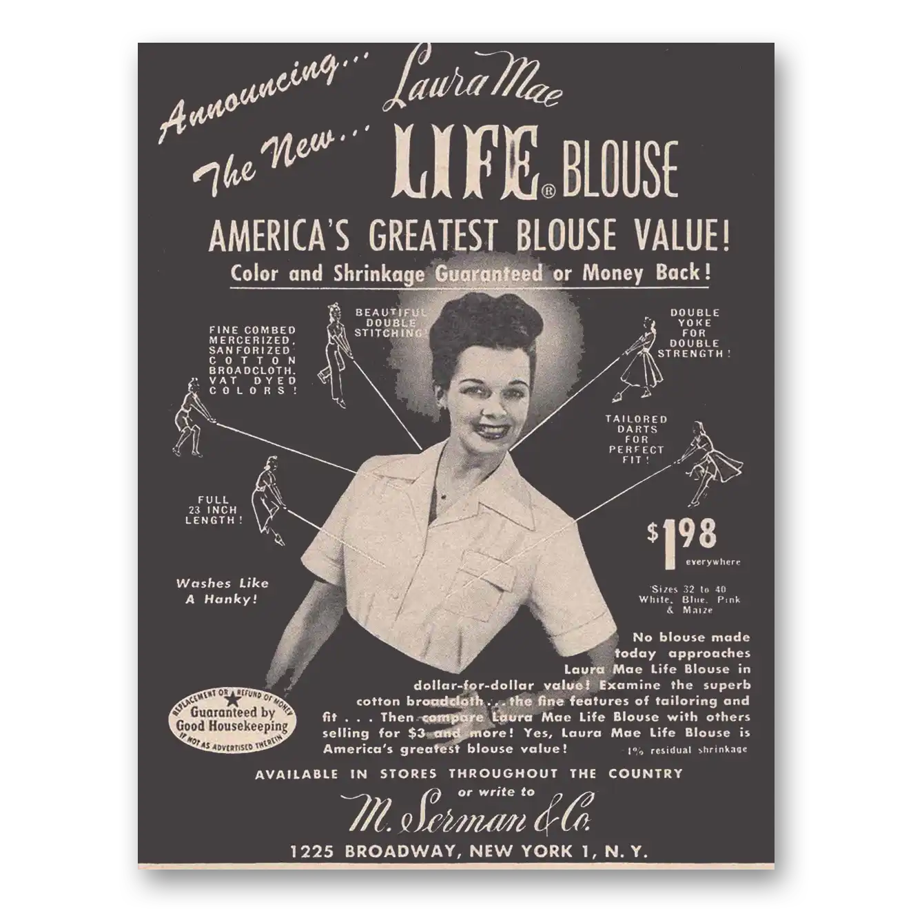 1949 Laura Mae Life Blouse Greatest Blouse Value Vintage Magazine Print Ad