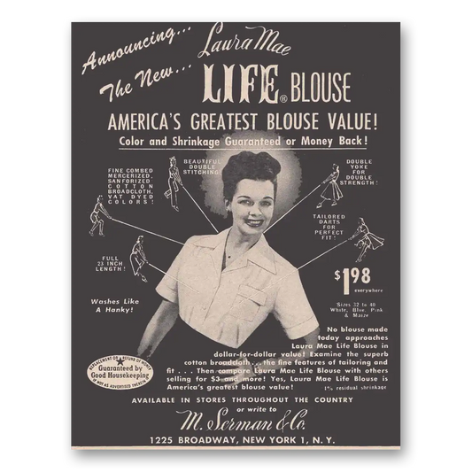 1949 Laura Mae Life Blouse Greatest Blouse Value Vintage Magazine Print Ad