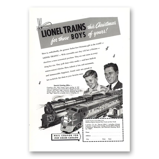 1949 Lionel Trains This Christmas For Those Boys of Yours Vintage Magazine Print Ad