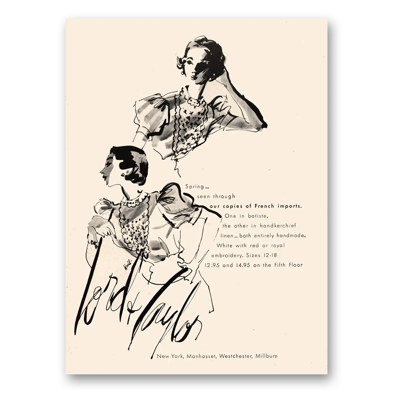 1949 Lord & Taylor Spring Seen Through French Imports Vintage Magazine Print Ad