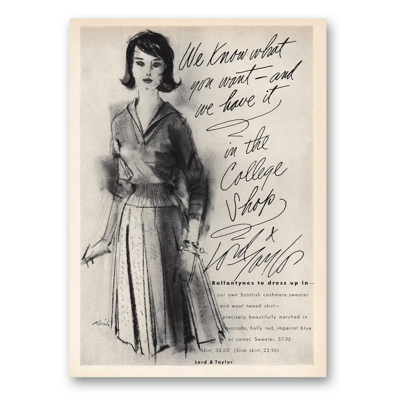 1949 Lord & Taylor College Shop Vintage Magazine Print Ad