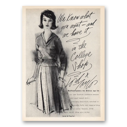 1949 Lord & Taylor College Shop Vintage Magazine Print Ad