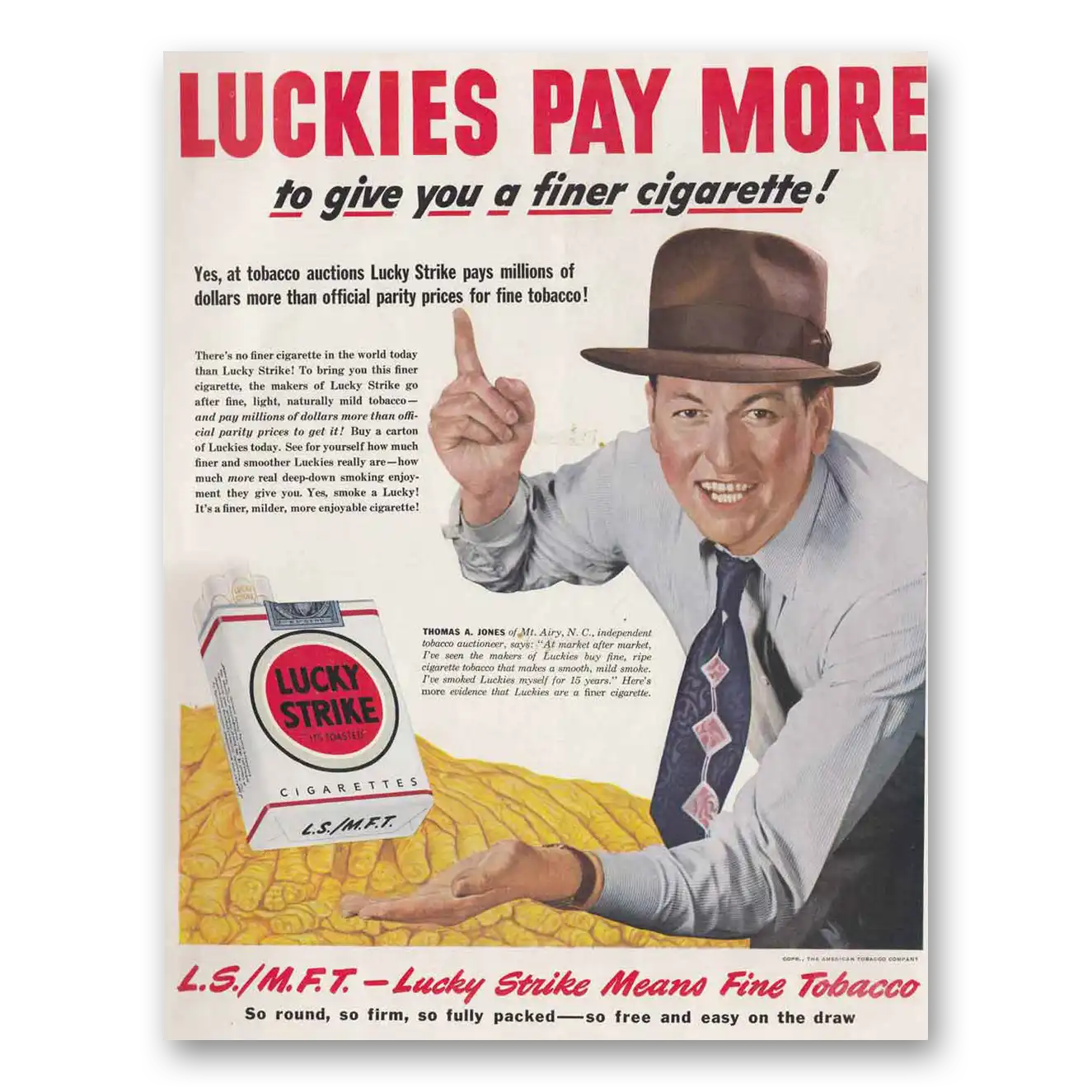 1949 Lucky Strike Cigarettes Thomas A Jones Vintage Magazine Print Ad