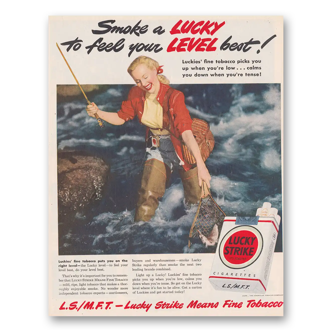 1949 Lucky Strike Cigarettes Feel Your Level Best Vintage Magazine Print Ad