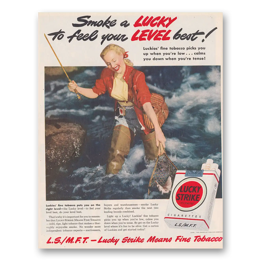 1949 Lucky Strike Cigarettes Feel Your Level Best Vintage Magazine Print Ad