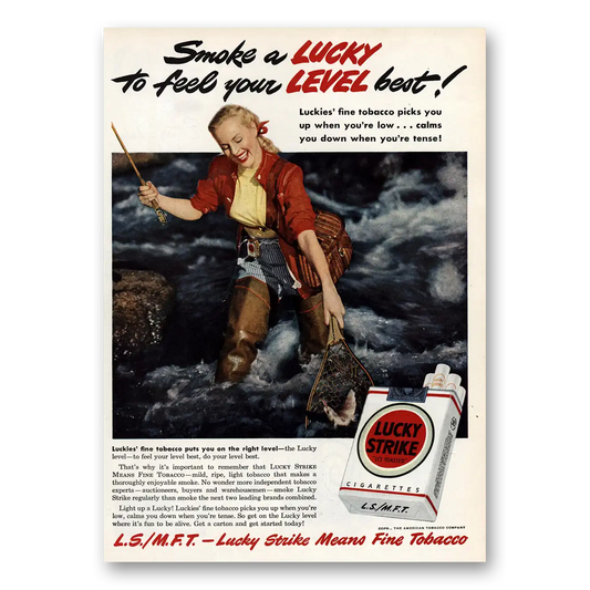 1949 Lucky Strike Cigarettes Feel Your Level Best Fish Vintage Magazine Print Ad