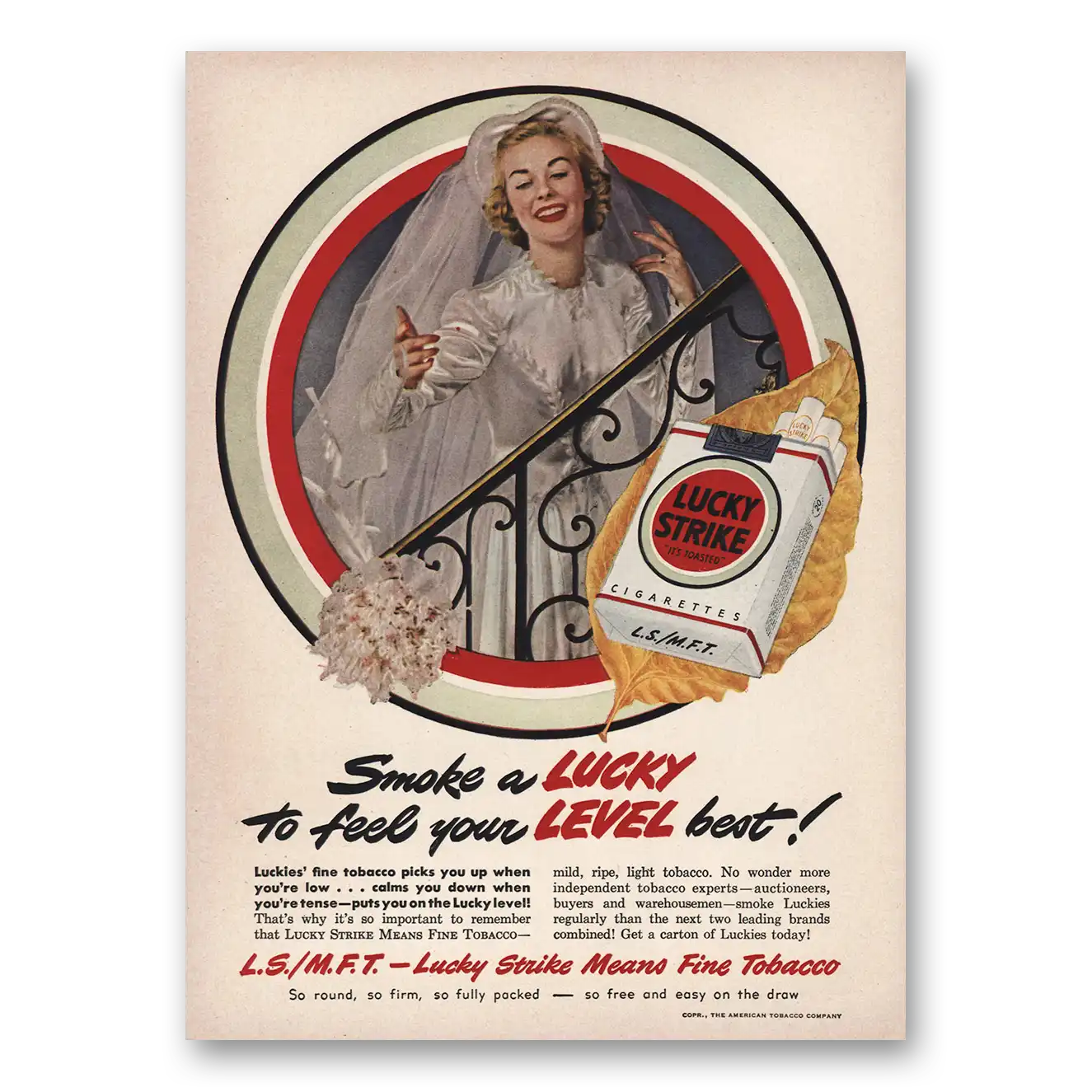 1949 Lucky Strike Cigarettes Bride Smoke a Lucky Vintage Magazine Print Ad