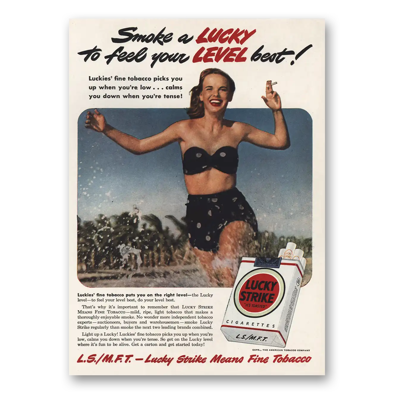 1949 Lucky Strike Cigarettes Puts You On the Right Level Vintage Magazine Print Ad