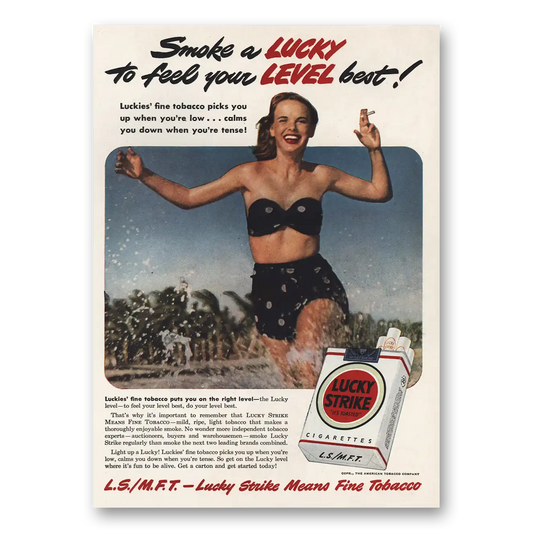 1949 Lucky Strike Cigarettes Puts You On the Right Level Vintage Magazine Print Ad