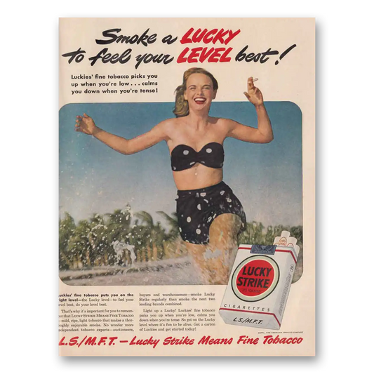 1949 Lucky Strike Cigarettes Smoke a Lucky Beach Vintage Magazine Print Ad