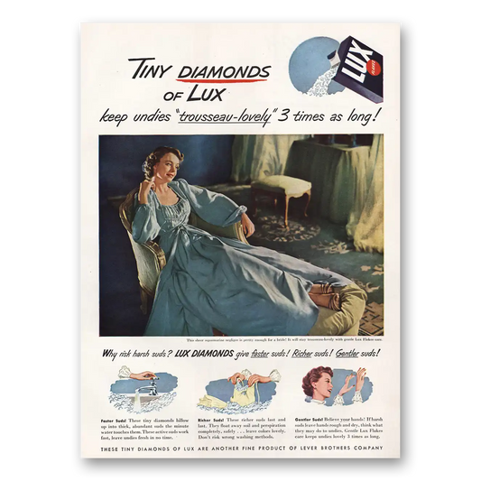 1949 Lux Soap Tiny Diamonds Keep Undies Trousseau Lovely Vintage Magazine Print Ad