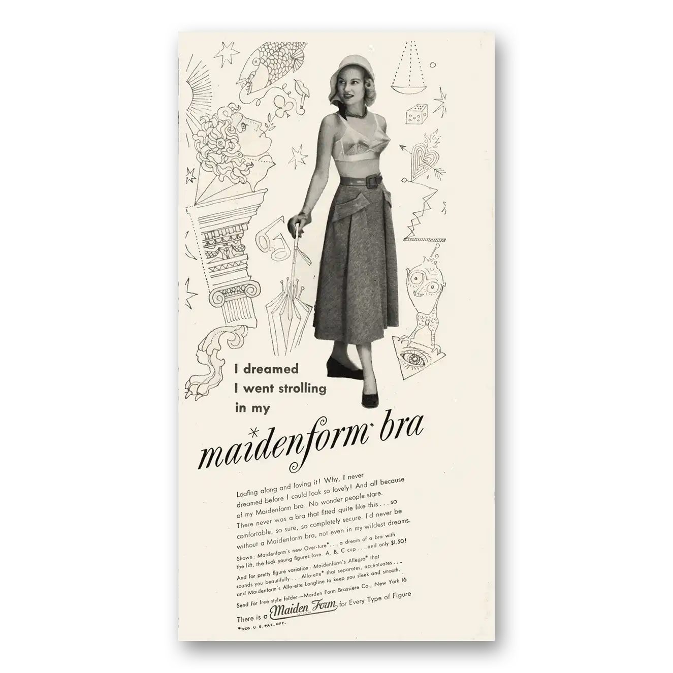 1949 Maidenform Undergarments I Dreamed I Went Strolling In Vintage Magazine Print Ad